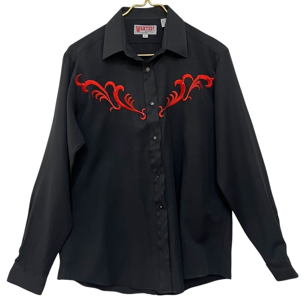 Vintage Wanted by Beads Embroidered Rhinestone Western Shirt Size M - Picture 2 of 11